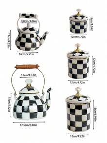 1pc 复古经典格纹木柄珐琅茶壶、杯子、大容量直筒带盖、北欧风钻石盖大容量水壶、多用途耐高温水壶、咖啡壶、奶茶壶、水果茶壶、不易碎不粘油壶、返校用品 - 格紋 - 查看 12