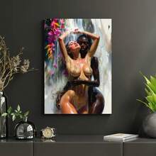 1Pc Framed Canvas Sensual Lesbian Lady Under A Tropical Waterfall - Lesbian Art Canvas Wall Art Printed Posters, 2D Flat, Canvas Wall Art, Suitable For Wall Decoration In Living Rooms, Bedrooms, Bathrooms, Corridors And Kitchens, With Wooden Picture Frame - đóng khung - Xem 2