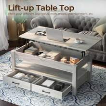 Coffee Table Lift Top Coffee Table with Drawers and Hidden Compartment Living Room Table with Wooden Lift Tabletop for Living Room Grey - Gris - Ver 5