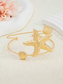 1pc New Starfish & Shell Arm Cuff, Beach Vacation Style, Minimalist Fashion Multifunctional Arm Accessory For Women,Summer,Jewellery,Festival,Accessories - Gold - View 4