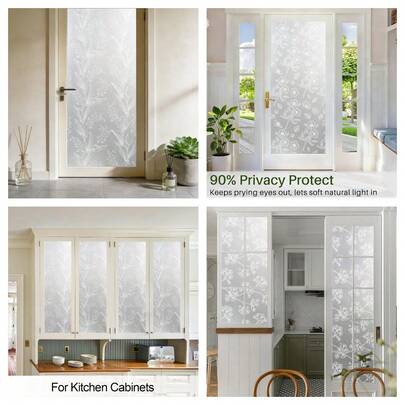 1/5片装百合花图案静电磨砂窗膜，可移除防水PVC材质，隐私保护贴纸，适用于浴室玻璃门、客厅和卧室家居装饰