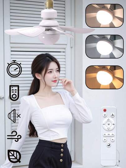 1pc Multifunctional E27 Socket Ceiling Fan, Noiseless Ceiling Fans Dimmable Led Lights,30W Small Light Bulb/Ceiling Fan, Easy Install, Ideal For Bathroom, Bedroom, Kitchen, Living Room