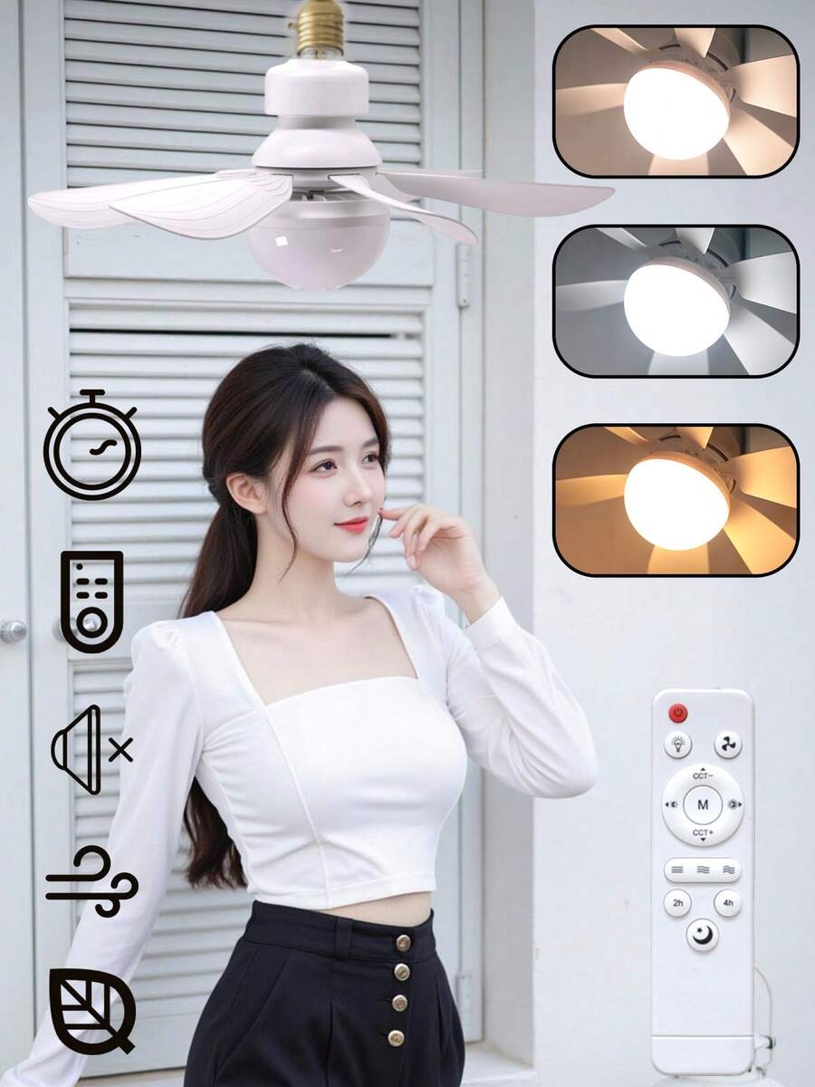 1pc Multifunctional E27 Socket Ceiling Fan, Noiseless Ceiling Fans Dimmable Led Lights,30W Small Light Bulb/Ceiling Fan, Easy Install, Ideal For Bathroom, Bedroom, Kitchen, Living Room