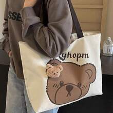 1pc Fashionable Cartoon Bear Head Print Cute Shoulder Bag, Large Capacity Student Bag, Multipurpose Shoulder/Handbag School Supplies - Multicolor - View 3