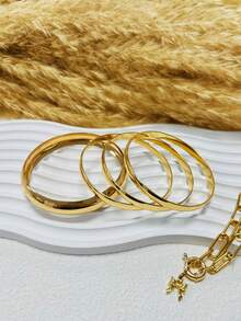 15 piezas Brazaletes de bangle geométricos exagerados, brazaletes anchos de lujo minimalistas, joyas apilables elegantes y versátiles para mujeres - Amarillo Oro - Ver 2