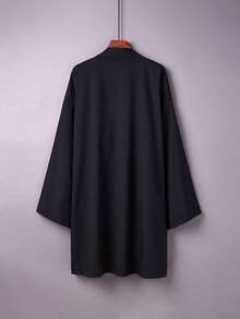 Versatile Solid Color Mid-Length Plus Size Windbreaker, Kimono Cover Up, Chinese Style Long Robe, Hanfu Inspired Lightweight Jacket, Summer Beach Swimsuit Cover Up Black - Black - View 2