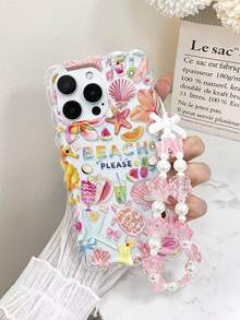 编织粉色海洋拼接海龟壳旅行元素彩绘防摔手机壳，兼容 14、14 Pro、14 Pro Max、13、13 Pro、13 Pro Max、11、11 Pro Max、12、12 Pro、12 Pro Max、XR、XS、15、15 Pro、15 Pro Max、16、16 Pro、16 Pro Max、17、17 Pro、17 Air、17 Pro Max、A12/A13/A15/S25/S25 Ultra/S24 Ultra/S24/S24 Plus/A34/A35/A24，高级防摔手机壳 - 彩色 - 查看 2