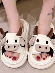 Women's Cute Cartoon Milk Cow Home Slippers Four Seasons Indoor Home Sandals Cotton Couple Linen Slippers Funny Shoes For Christmas And Valentine's Day Gifts For Lover - 白色 - 查看 2