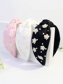 1件装女士花卉印花珍珠雏菊休闲可爱涤纶打结发带旅行配饰 - 彩色 - 查看 1