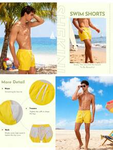 Mens Swim Trunks Quick Dry Swimming Shorts With Mesh Lining Breathable Swimwear Bathing Suits 3 Inch - Màu vàng - Xem 5