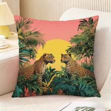 1PC,Jungle - Leopard Theme, Vivid Cushion Covers With Tropical Floral Elements. All - Seasons Suitable, (Pillow Inserts Not Included). - Multicolor - View 10