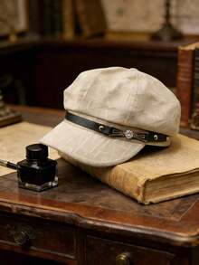 Women's Retro Newsboy Cap - Breathable Beret Hat With Rhinestone Buckle, British Vintage Taxi Driver Hat, Suitable For Daily Wear, Street Fashion And Vacation.Lightweight Adjustable Newsboy Beret Cap, Perfect For Spring And Summer, Fashionable Y2K Aesthetic Headwear, Stylish And Elegant Fashion Accessory.Universal Size, An Ideal Gift For Her. - Màu Khaki - Xem 8