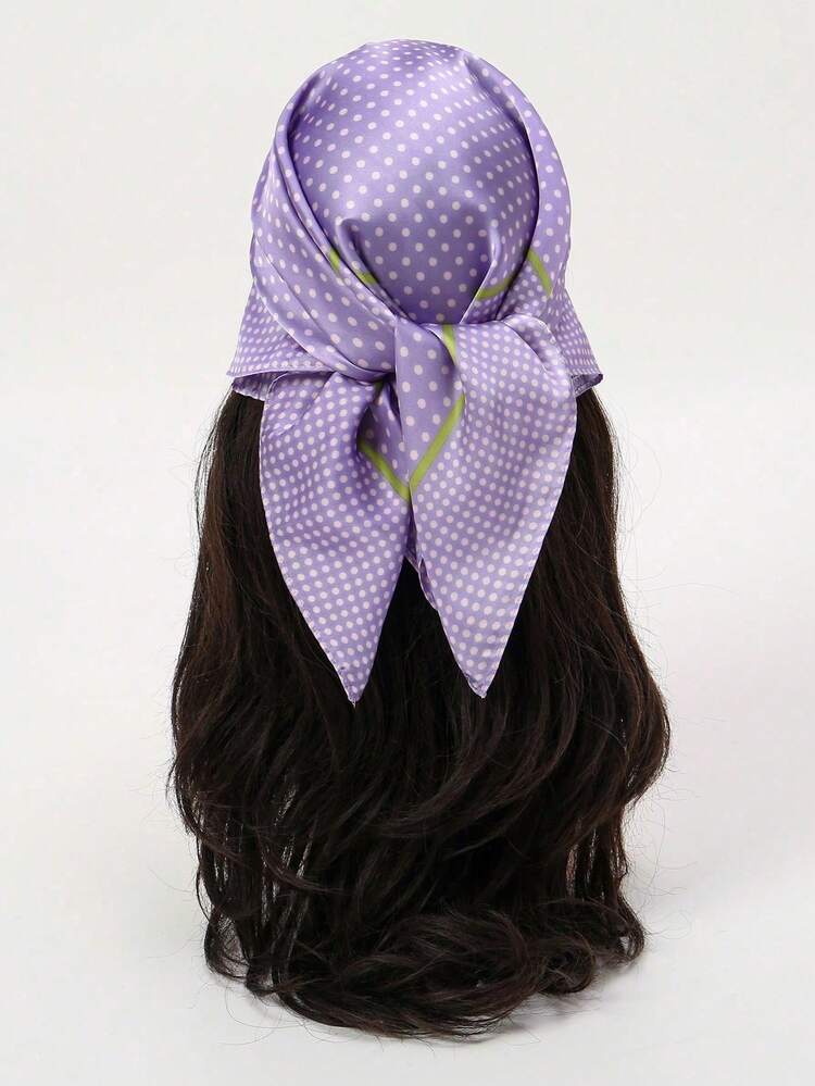 Khăn choàng lụa nữ sang trọng, thanh lịch, thời trang họa tiết chấm bi, kích thước 70*70cm, thích hợp cho mùa xuân. - Màu tím - Xem 1