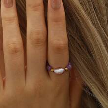 New Arrival Natural Freshwater Pearl & Purple Natural Stone Ring, Elegant Handmade Design - Multicolor - View 6