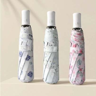 1把全自动花卉图案遮阳/雨伞，防紫外线，可折叠，女士款