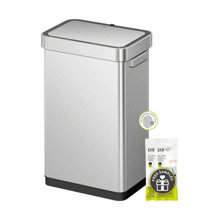 EKO Bote de Basura Inteligente 50 L Deluxe Mirage-. Con sensor de movimiento 50 litros. Acero inoxidable mate. Cubo de basura cocina - 30L+30L - Ver 1