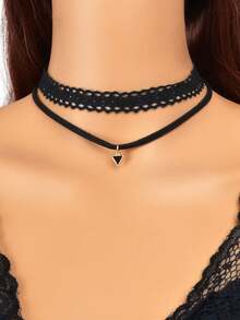 6pcs Triangle Pendant Necklace Set, Suitable For Women's Daily And Festival Wear - 黑色 5 - 查看 2