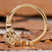 Anillo de boda minimalista de lujo chapado en oro de 18K con circonita cúbica en forma de huevo de paloma para mujeres - Dorado - Ver 4