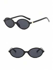 1副复古简约小椭圆框女士眼镜，跨境时尚小框眼镜 - 黑框灰片 - 查看 3