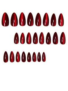 48 piezas Juego de uñas postizas de estilo gótico retro elegante con ojos de gato de cristal burdeos, manicura con estilo glitter rosa de moda Y2K, adecuado para primavera/verano, pegatinas de uñas de cobertura completa con 2 hojas de pegamento y 2 tiras de pegamento mini, entrega aleatoria - Rojo - Ver 2