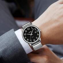 BIDEN Đồng hồ nam 1 chiếc, kiểu dáng cổ điển thời trang, mặt số lớn chữ số Ả Rập, hiển thị ngày tự động, chống nước, dây đeo đàn hồi lò xo, đồng hồ thạch anh kim chỉ giờ, phù hợp cho người trung niên và người cao tuổi, unisex. - Không khuôn - Xem 12