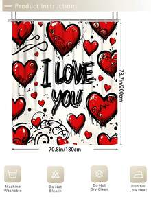 Bộ 1/4 món màu trắng và đỏ * Họa tiết graffiti trái tim "I LOVE YOU" * Bộ rèm tắm phòng tắm in hình; Kiểu dáng graffiti, chống thấm nước và chống mài mòn; Bao gồm 12 móc treo, và đi kèm với bọc bồn cầu, thảm tắm và thảm trải sàn; Được làm từ chất liệu nhựa cao cấp, có thể giặt và chống nấm mốc. - Nhiều màu - Xem 14