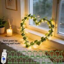 Dây đèn LED hình dây leo uốn cong được, 1 cuộn, 20/50/100 hạt LED với lá xanh và móc leo, kiểu Mori tự nhiên tươi sáng, kết cấu dây leo chân thực, thích hợp cho trang trí đám cưới, lễ đính hôn, Giáng sinh, Lễ Tạ ơn, Ngày của Mẹ, Diwali và các ngày lễ khác. - USB Green Leaf - Xem 12