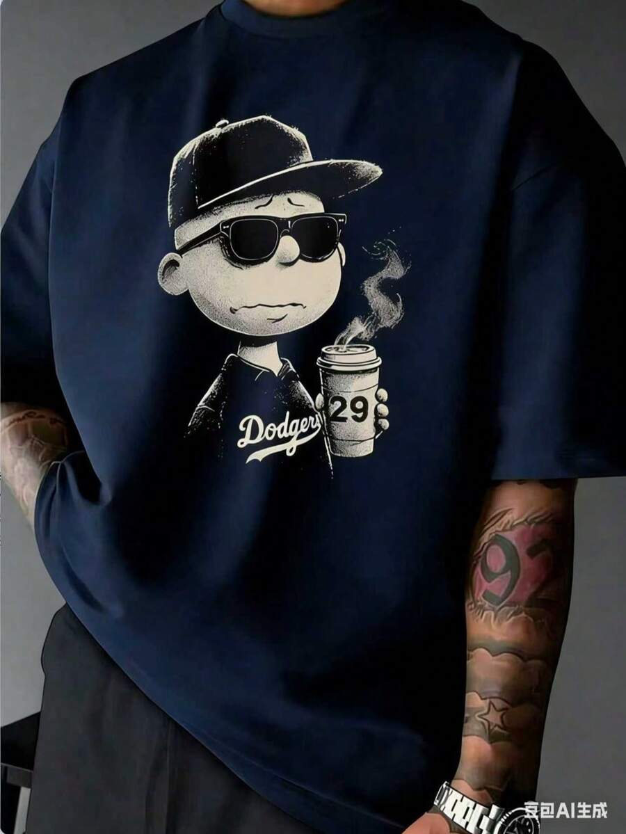 [L0s Angeles Dodgers Merchandise T-Shirt] A Must-Have Outdoor Sports T-Shirt For Baseball Fans | High-Quality Thick, Loose-Fitting T-Shirt - 藏青色 - 查看 1