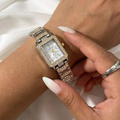  Đồng hồ nữ CARYINO 1 chiếc, dây đeo bằng thép không gỉ, thiết kế vuông hai màu, cổ điển thanh lịch, đa năng và tinh tế, đính kim cương, phù hợp cho cuộc sống hàng ngày, tiệc tùng, dạ hội, sang trọng.