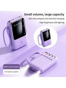 Mini Cargador Portátil Rápido de 20,000Mah 5V2A, Cargador de Teléfono Multifuncional de Alta Capacidad, Cable Desmontable 4 en 1, Luces LED Ultra Brillantes, Batería Esencial para Viajes, Pantalla Inteligente Digital, USB-C - Multicolor - Ver 4