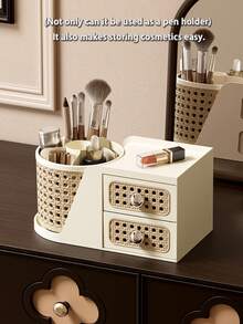 Retro-Style Desktop Rotating Makeup Brush Holder, Dressing Table Cosmetic Storage Box, Lipstick Tabletop Desk Shelf - Multicolor - View 6