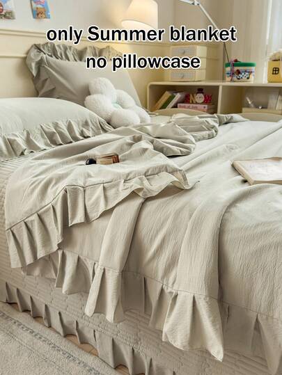 יחידה אחת שמיכת קיץ קלת משקל עם גימור תחרה בצבע אחיד, מתאימה לחדר שינה, חדר אורחים, מלון, מעונות, שמיכת קיץ ניתנת לכביסה במכונה, שמיכה בלבד (ללא ציפית)