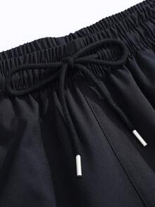 Men's Casual Striped Pants, Fashionable Versatile Loose Straight Leg Sweatpants For Spring & Autumn - Black - View 4