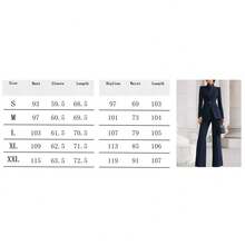 Veyra Women's Stand Collar Single Breasted Slim Blazer & Flared Pants Formal Work Set - 深藍色 - 查看 5
