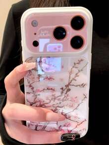 Ốp lưng điện thoại chống rơi họa tiết hoa mai, tương thích với iPhone 16, 15, 14 Plus, 13, 12, 11, 16, 15, 17 Pro Max, khung bảo vệ trong suốt thẩm mỹ. - Hoa mận hồng - Xem 3