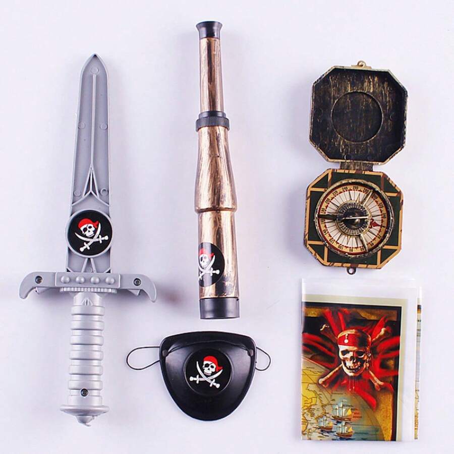 5PCS Costume Party Performance Props Compass, Map, Knife, Eye Mask, Telescope. Suitable For Party, Ball, Performance, Pirate Role Play Costume Props - Multicolor - View 1