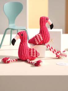 1pc Plush Realistic Flamingo Pet Toy, Dog Chew Squeaky Toy With Cotton Rope, Chew Toy For Pets (For Pet Use Only) - Red - View 5