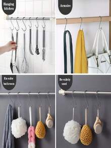 10 Peças Ganchos Super Grandes em Formato de S, Ganchos de Aço Inoxidável de Alta Resistência - Ganchos de Cozinha, Ganchos de Metal em Formato de S para Uso Doméstico, Multiuso, Ideal para Roupas, Utensílios de Cozinha, Louças, Plantas, Toalhas, Ferramentas de Jardinagem - A - Visão 6