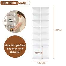 Étagère à chaussures rotative à 7 niveaux, organisateur de chaussures autoportant pivotant à 360°, tour de rangement avec base haute, plateau tournant pour le rangement, peut contenir 28 paires de chaussures (7 niveaux, blanc) - Voir 8