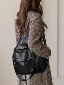 复古防盗PU皮女士双肩包；多功能时尚日常包；多口袋轻便旅行包；大容量简约学生双肩包；便携式通勤包，适合学生、护士、教师、商务人士、旅行、通勤、购物、办公、约会、徒步、培训、工作、生日礼物、节日礼物 - 彩色 - 查看 4