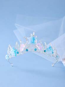 Mermaid Ocean Theme Crown, Blue Starfish Shell Crystal Headband, Shiny Crystal Hair Accessories For Women, Suitable For Bride Wedding, Ball Party,Summer,Beach - Blue - View 1