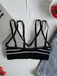 Áo tank top hai dây kẻ sọc gợi cảm dành cho nữ, thiết kế hở lưng, dáng ôm sát, có đệm mút, thích hợp cho mùa xuân/hè. - màu đen - Xem 8