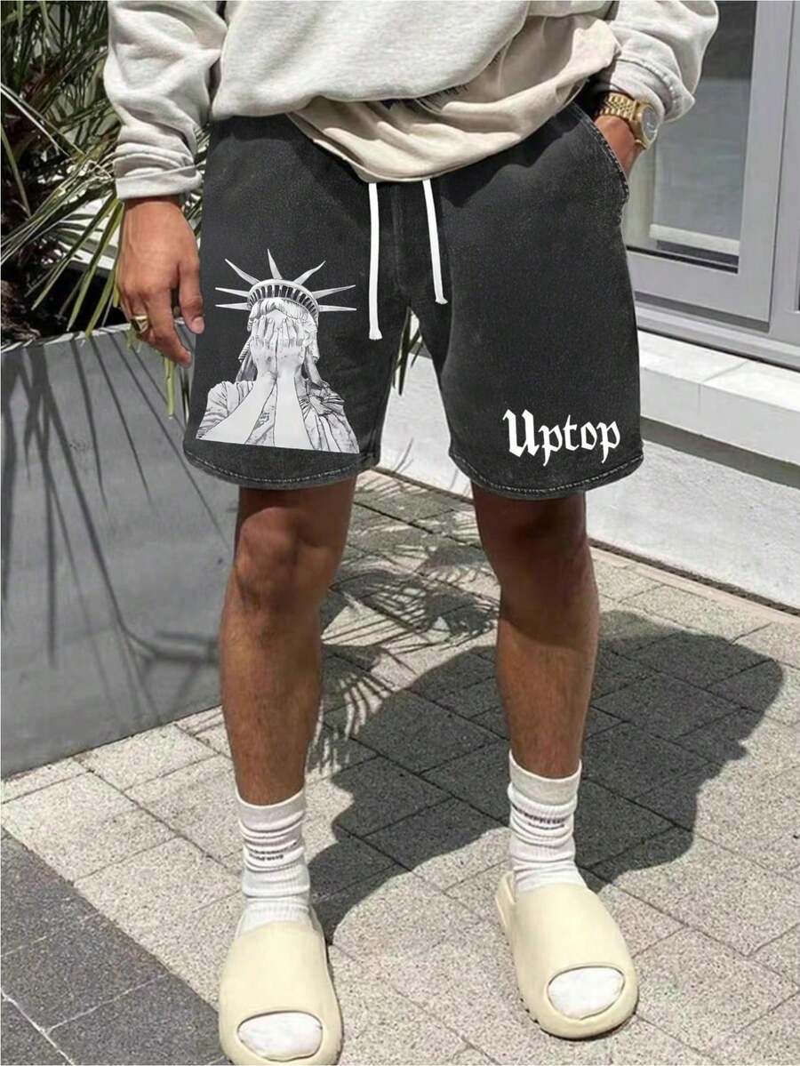 100% Washed Cotton Printed Men's Breathable & Comfortable Shorts. These Casual And Comfortable Shorts Are Suitable For Fitness, Cycling And Rock Climbing, Ideal As Men's Sports & Fitness Shorts. - màu đen - Xem 1