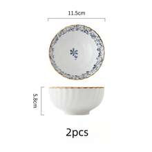 2个陶瓷花叶图案碗，适用于盛放甜点、小吃、糖果和餐点，厨房餐具 - 彩色 - 查看 12