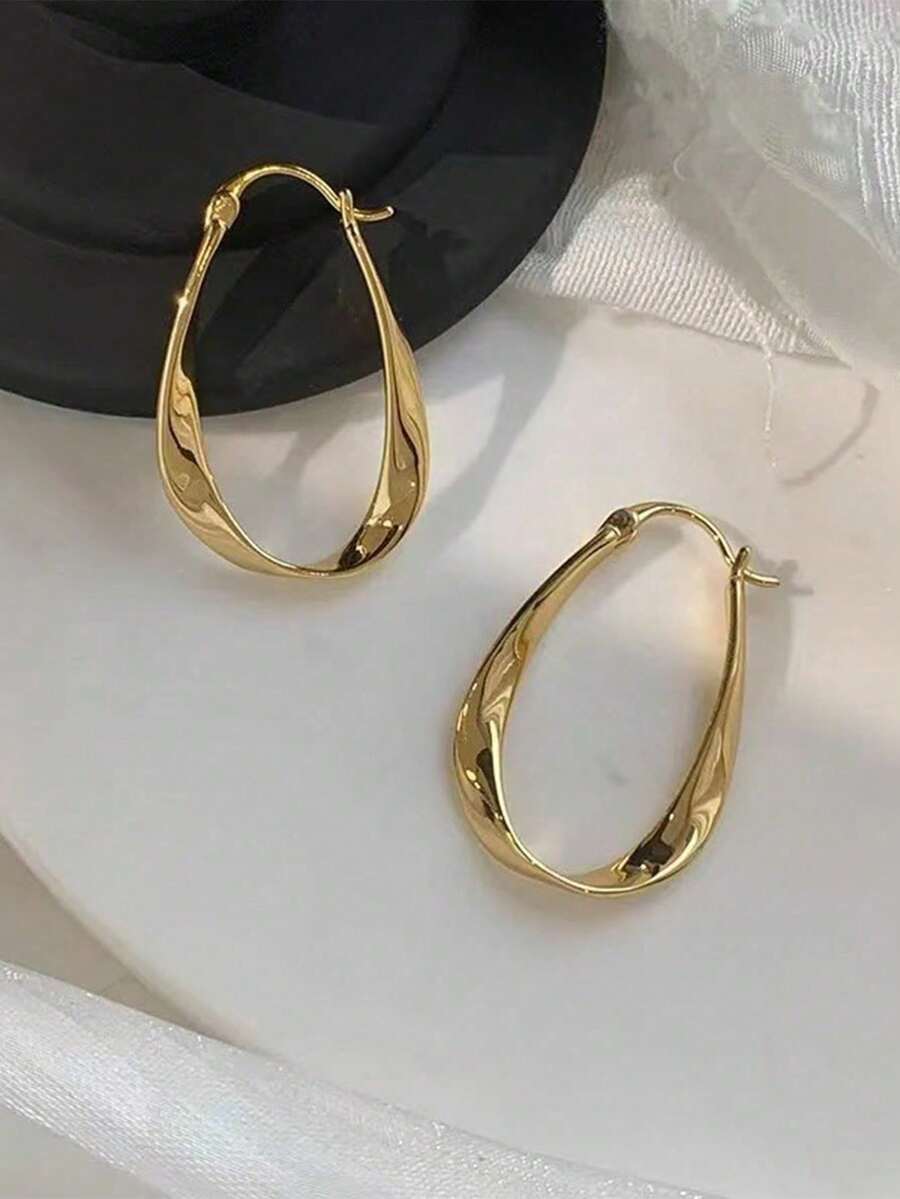 1对极简莫比乌斯环耳环,小众设计,百搭耳环,适合女性日常通勤佩戴 - 金色 - 查看 1