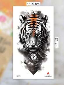 2 Sheets Unisex Simulated Tattoo Stickers, Realistic Tiger Pattern, Waterproof Fake Tattoo, Lasts 2-5 Days, Covers Scars, Applies To Arms, Shoulders, Chest, Back, Waist And Legs, Quickly Creates Personalized Tattoos, Suitable As Holiday Party Gifts. - Multicolor - View 9