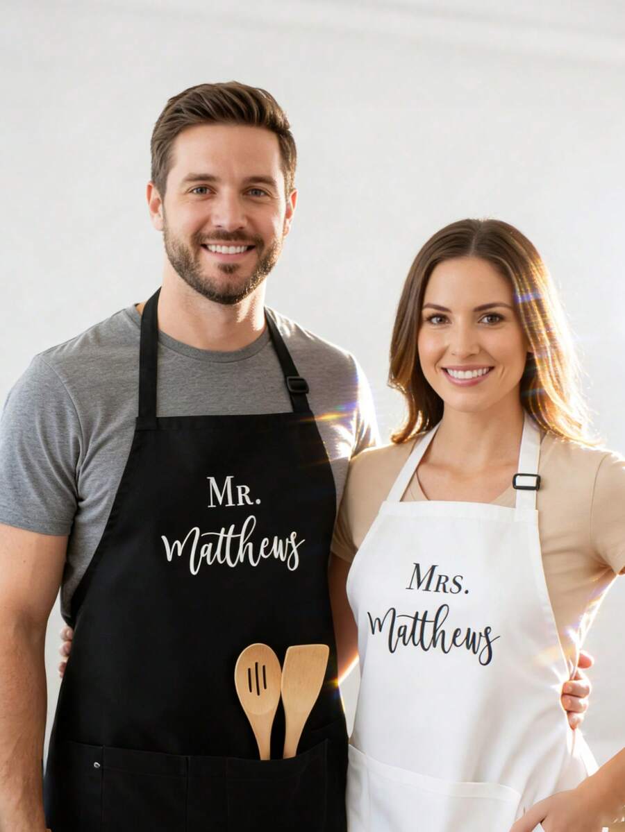 Delantales personalizados de Sr. y Sra., regalo de boda, delantales a juego para parejas, regalos de cocina para bodas - Multicolor - Ver 1