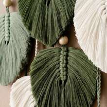 1pc Macrame Wall Hanging, Boho Style Wall Decor Tapestry, Handwoven Green Leaf Tassel Wallpaper CPFK - Green - View 5