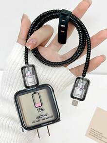 5个黑色TPU艺术低电量警告标语保护壳，兼容苹果18/20W充电器 - 彩色 - 查看 2