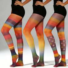 1/2 đôi quần tất nữ kẻ sọc chấm bi ombre cầu vồng Dopamine mỏng nhẹ, tôn dáng, thích hợp cho tiệc tùng, đi làm và mặc hàng ngày. - Nhiều màu - Xem 1